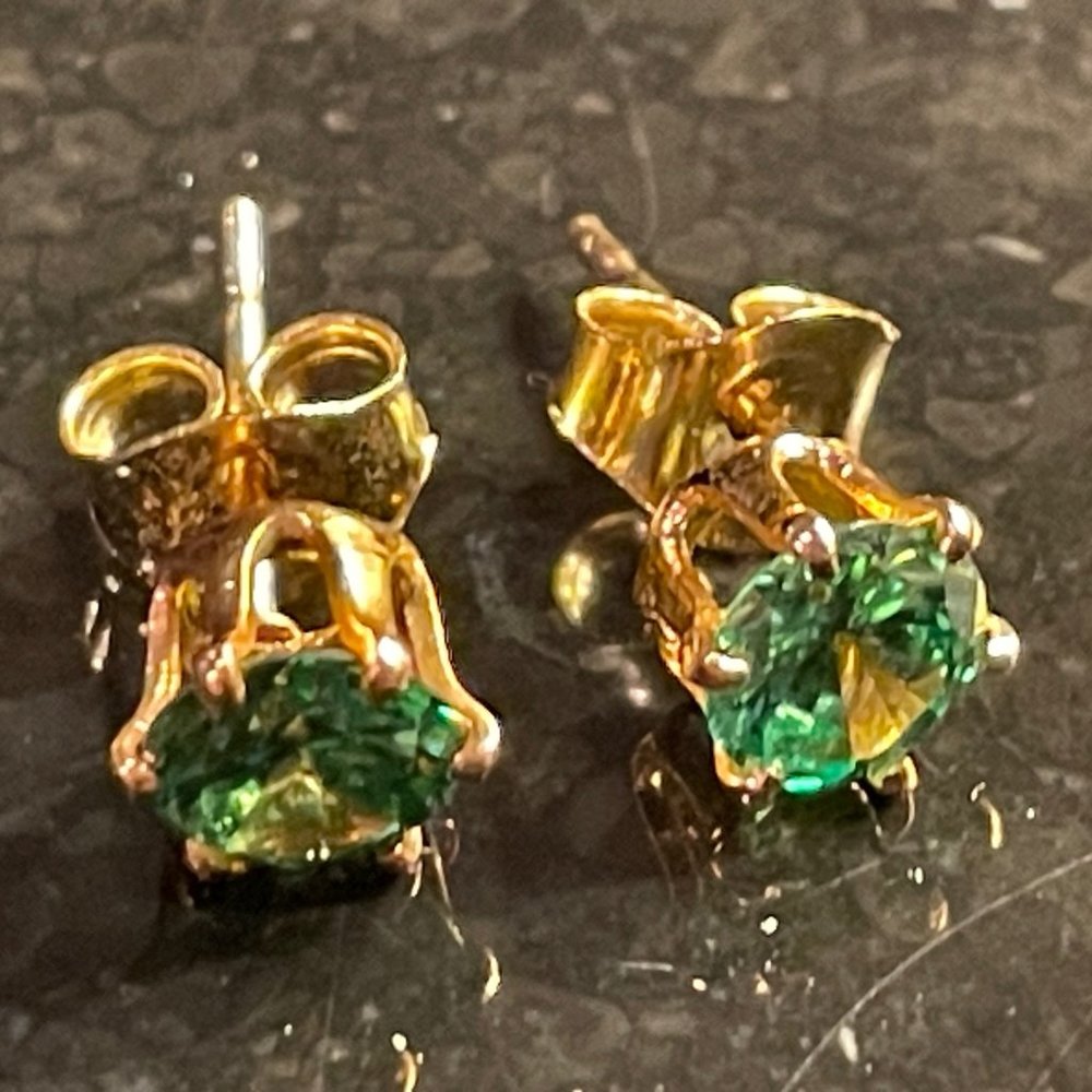 Vintage House of Nikolas earrings- gold plated over sterling silver green stones